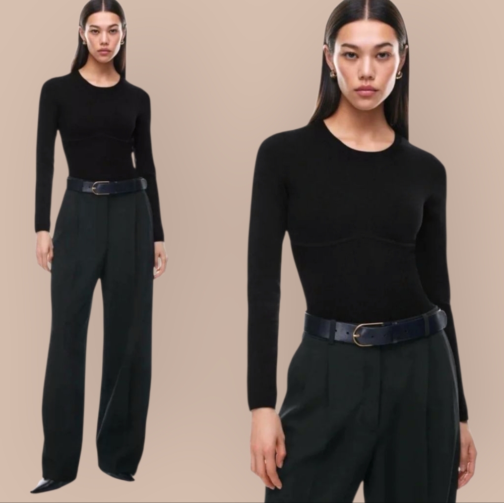 ARITZIA BABATON Long Sleeve Sculpt Knit Empire Corset Top Black Medium